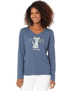 Life is Good Shirts & Tops Lit Up Cat Long Sleeve Crusher-Lite™ Vee
