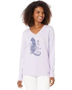 Life is Good Shirts & Tops Cat Flower Power Long Sleeve Crusher™ Vee