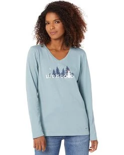 Life is Good Shirts & Tops Snowman Landscape Long Sleeve Crusher™ Vee