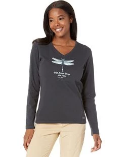Life is Good Shirts & Tops Detailed Dragonfly Long Sleeve Crusher-Lite™ Vee