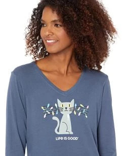 Life is Good Shirts & Tops Lit Up Cat Long Sleeve Crusher-Lite™ Vee -Life is Good Sales Store 81iTnlXdlML. AC SR736920